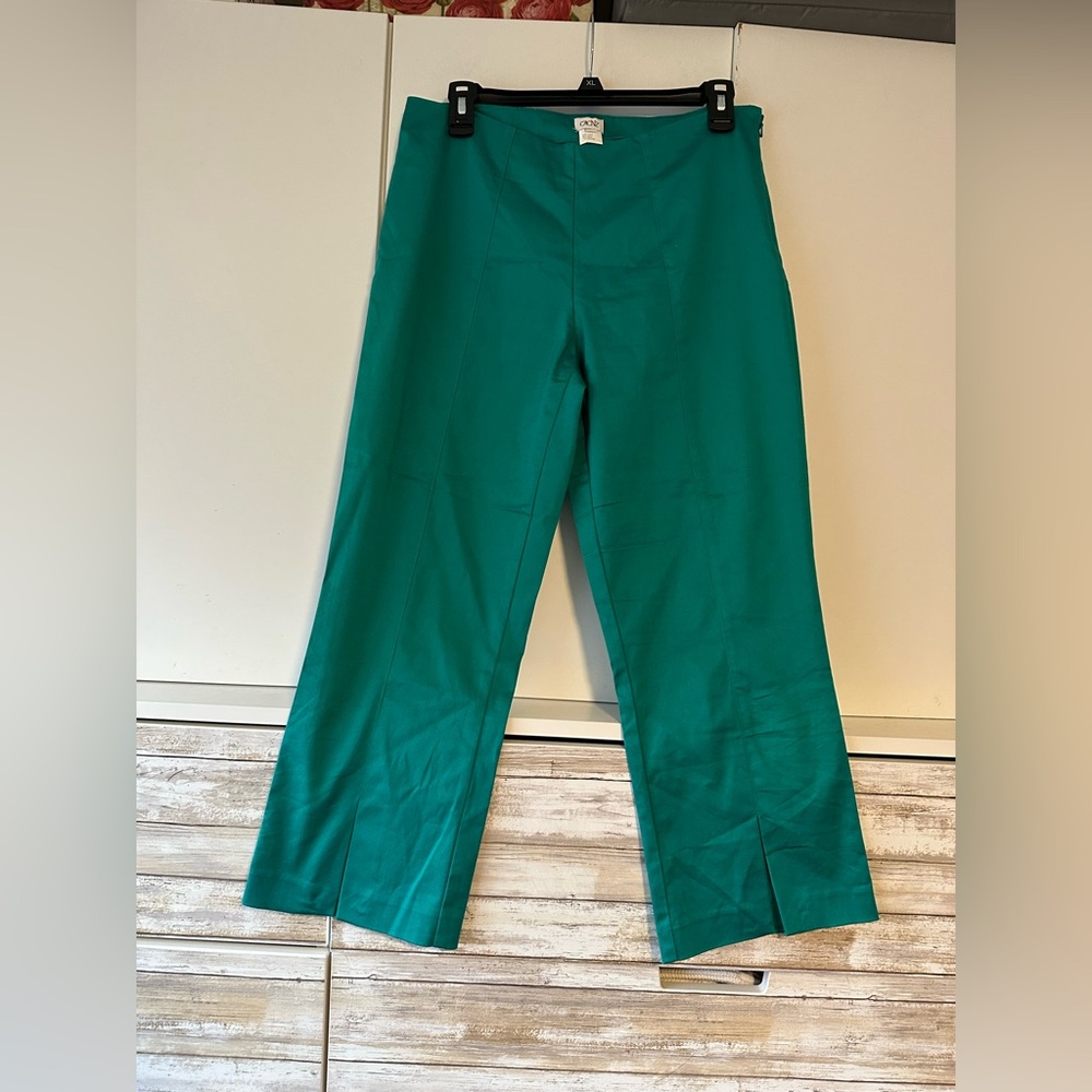 💚 Caché Teal Green Wide-Leg Cropped Trousers Size 10
